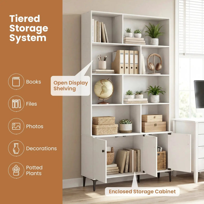 Bookshelf with 3 Doors and 2 Anti-Tipping Kits for Home Office by DirectDeals