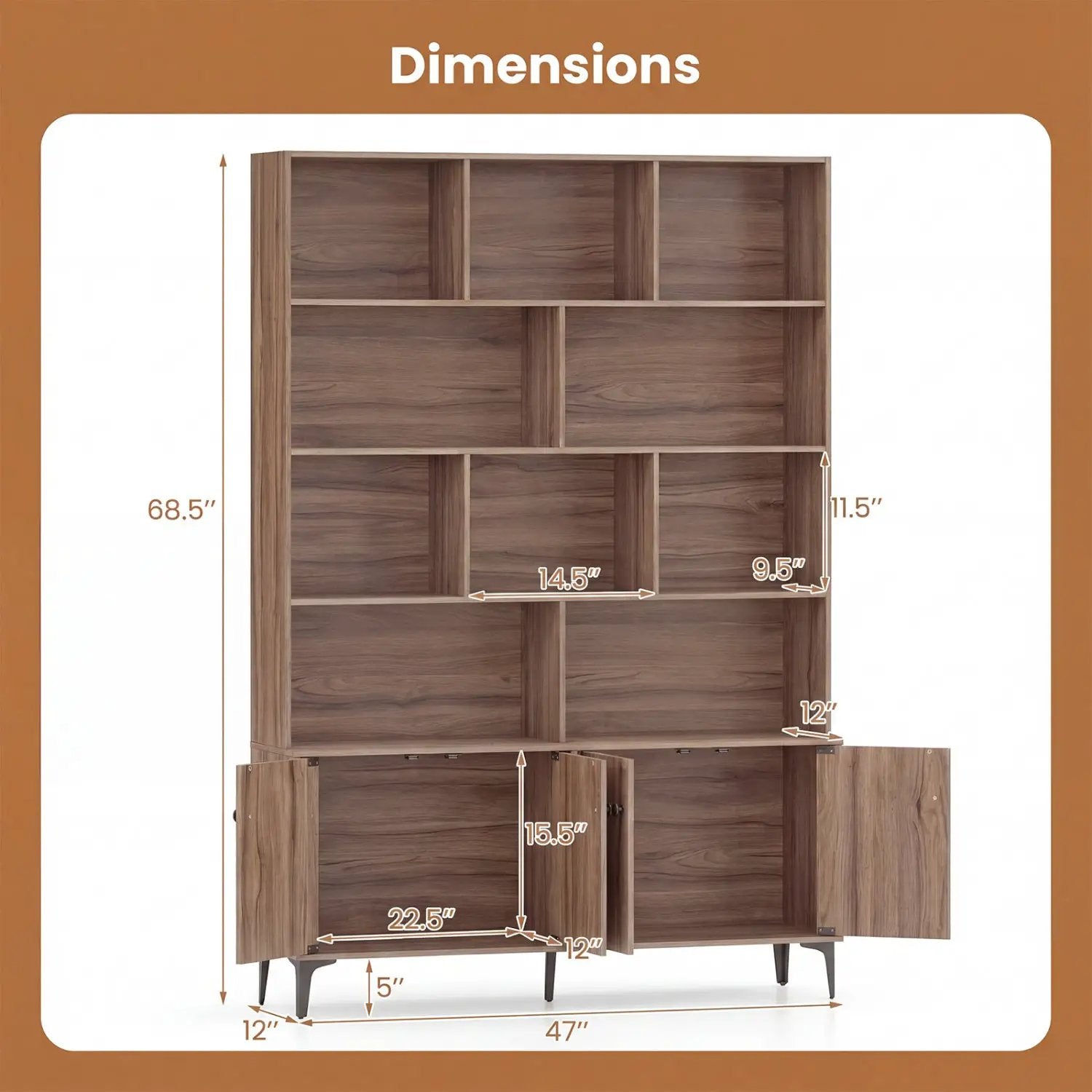 Bookshelf with 4 Doors and 2 Anti-Tipping Kits for Home Office by DirectDeals