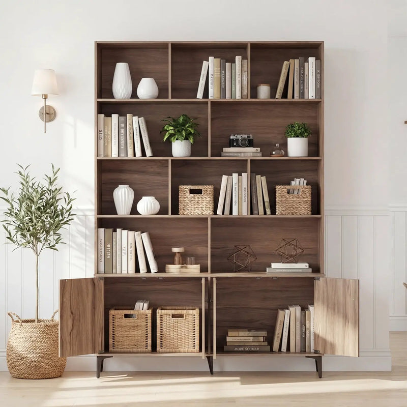 Bookshelf with 4 Doors and 2 Anti-Tipping Kits for Home Office by DirectDeals