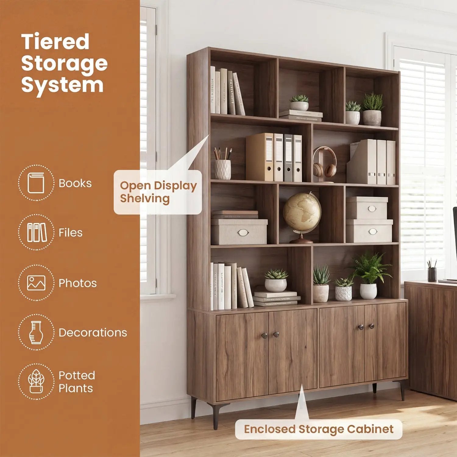 Bookshelf with 4 Doors and 2 Anti-Tipping Kits for Home Office by DirectDeals