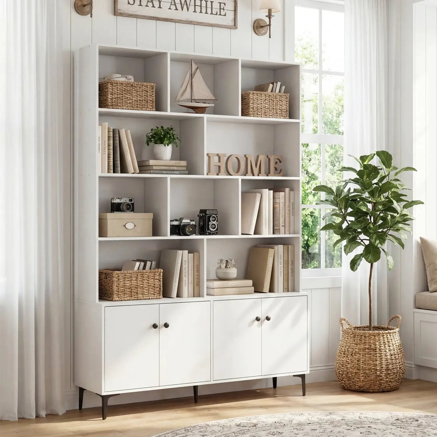 Bookshelf with 4 Doors and 2 Anti-Tipping Kits for Home Office by DirectDeals