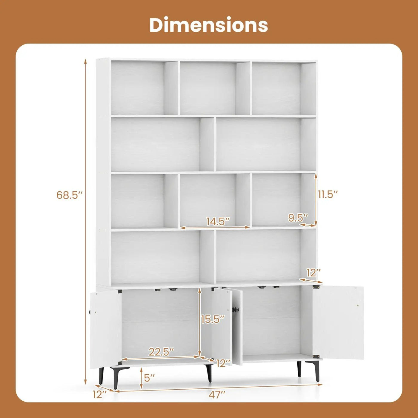 Bookshelf with 4 Doors and 2 Anti-Tipping Kits for Home Office by DirectDeals