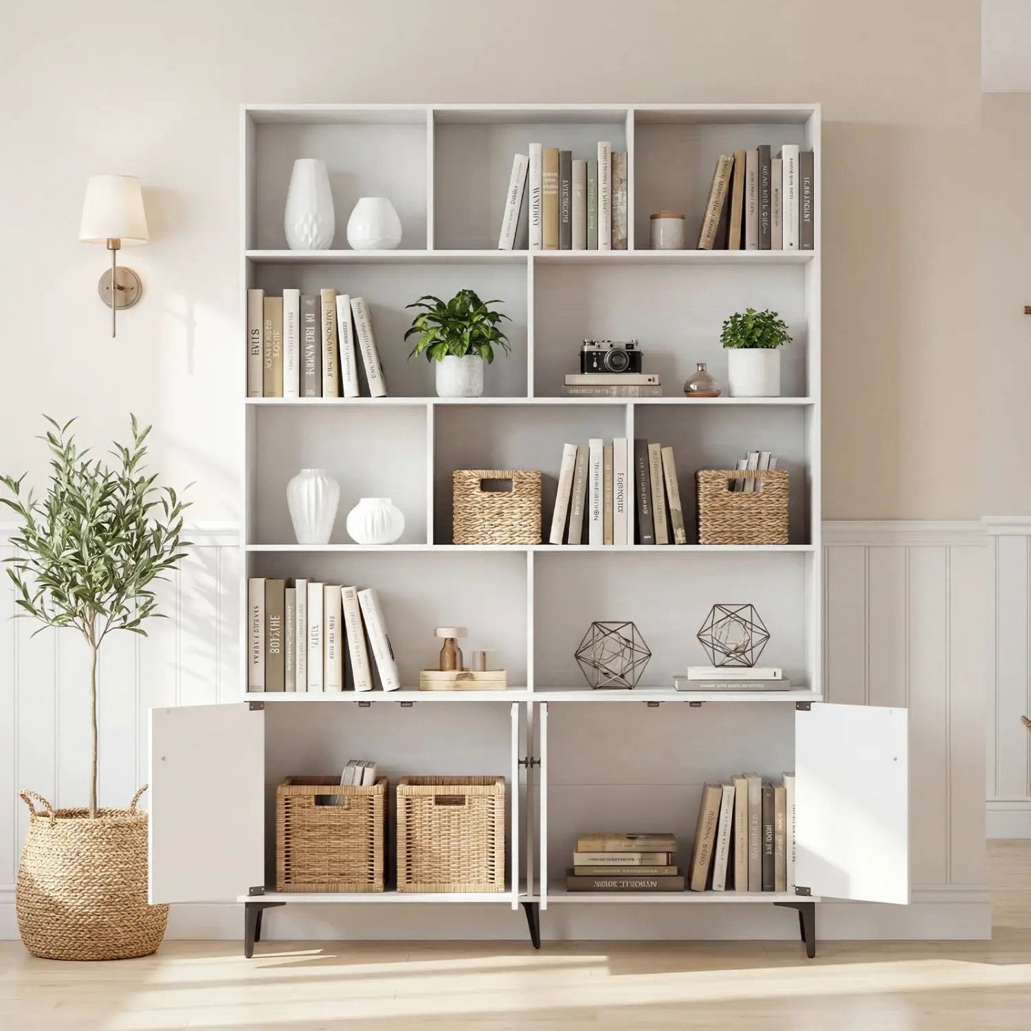 Bookshelf with 4 Doors and 2 Anti-Tipping Kits for Home Office by DirectDeals