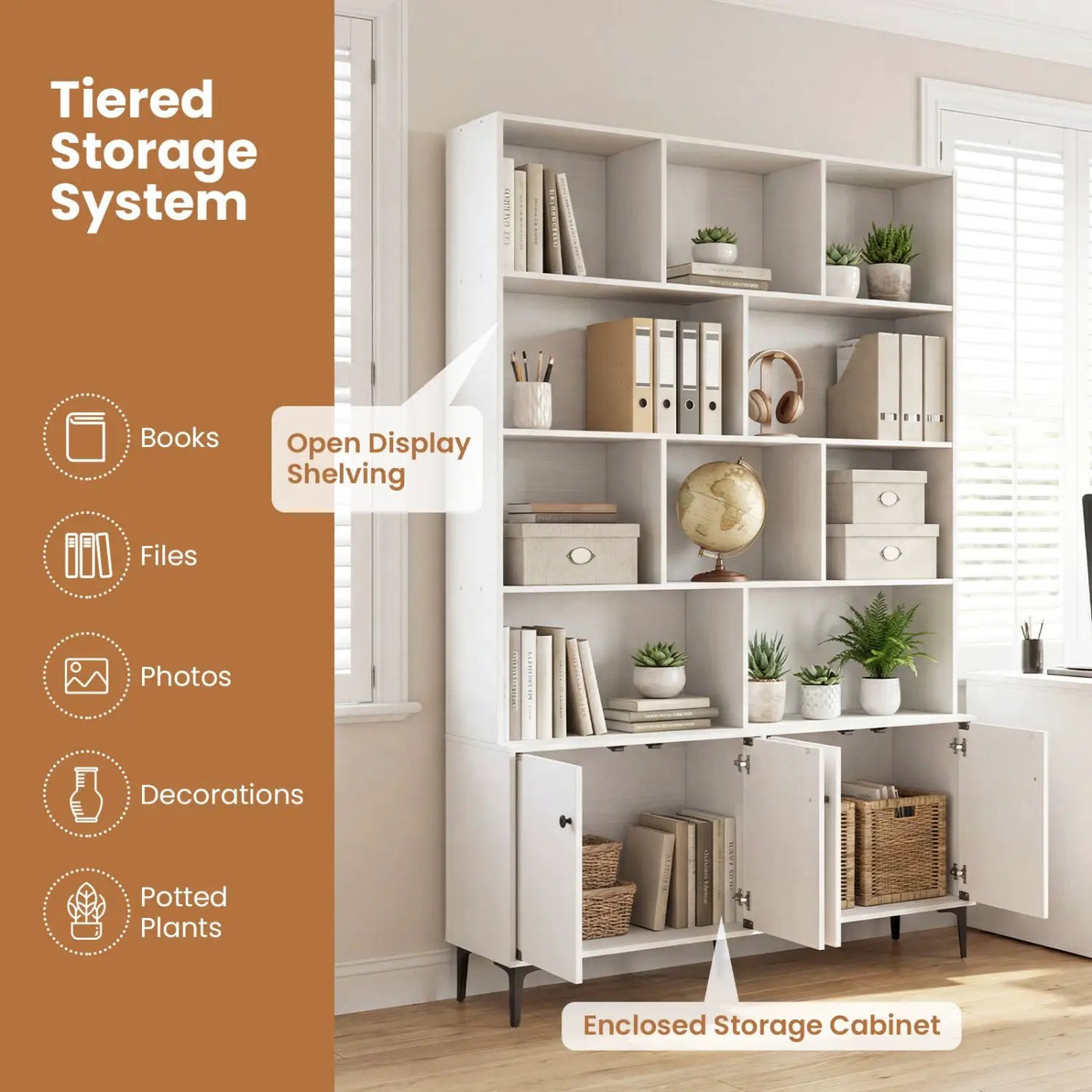 Bookshelf with 4 Doors and 2 Anti-Tipping Kits for Home Office by DirectDeals