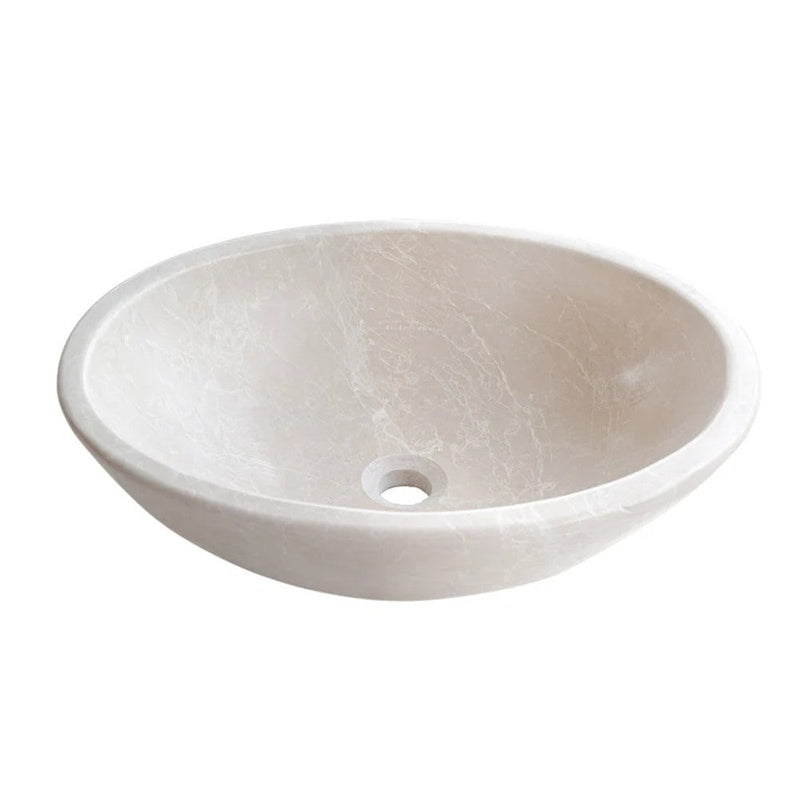 Botticino Marble Natural stone oval shape Vessel Sink Honed size W16 L20.5 H 6 SKU CM-B-002-C  side view