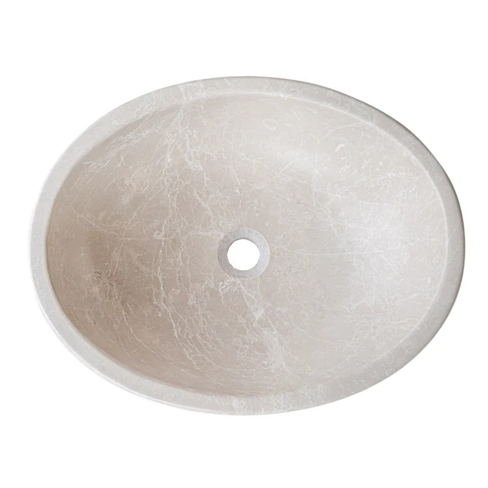 Botticino Marble Natural Stone Oval Vessel Sink - Honed Finish 16x20.5x6 Inches by GobekDesign