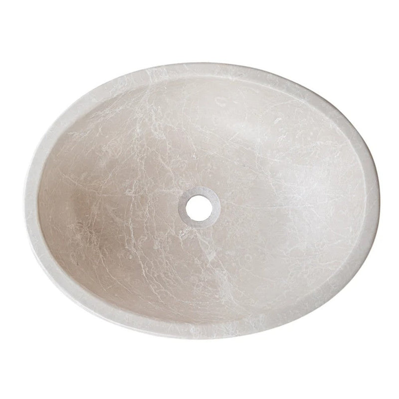 Botticino Marble Natural stone oval shape Vessel Sink Honed size W16 L20.5 H 6 SKU CM-B-002-C  top view