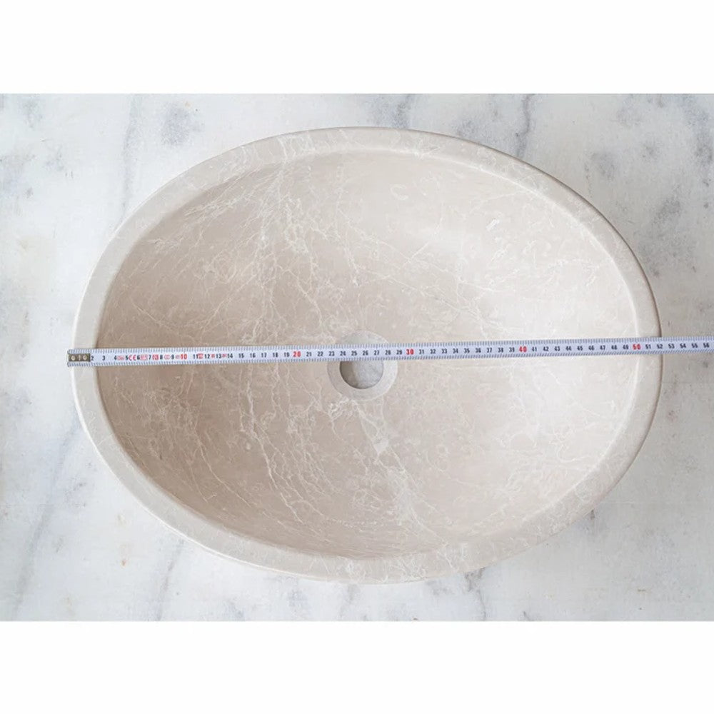 Botticino Marble Natural Stone Oval Vessel Sink - Honed Finish 16x20.5x6 Inches by GobekDesign