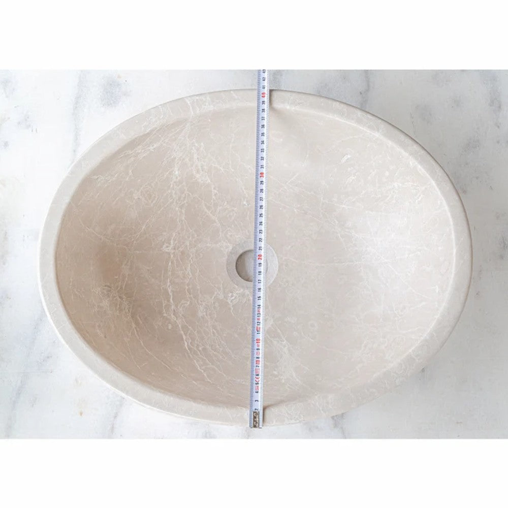 Botticino Marble Natural Stone Oval Vessel Sink - Honed Finish 16x20.5x6 Inches by GobekDesign