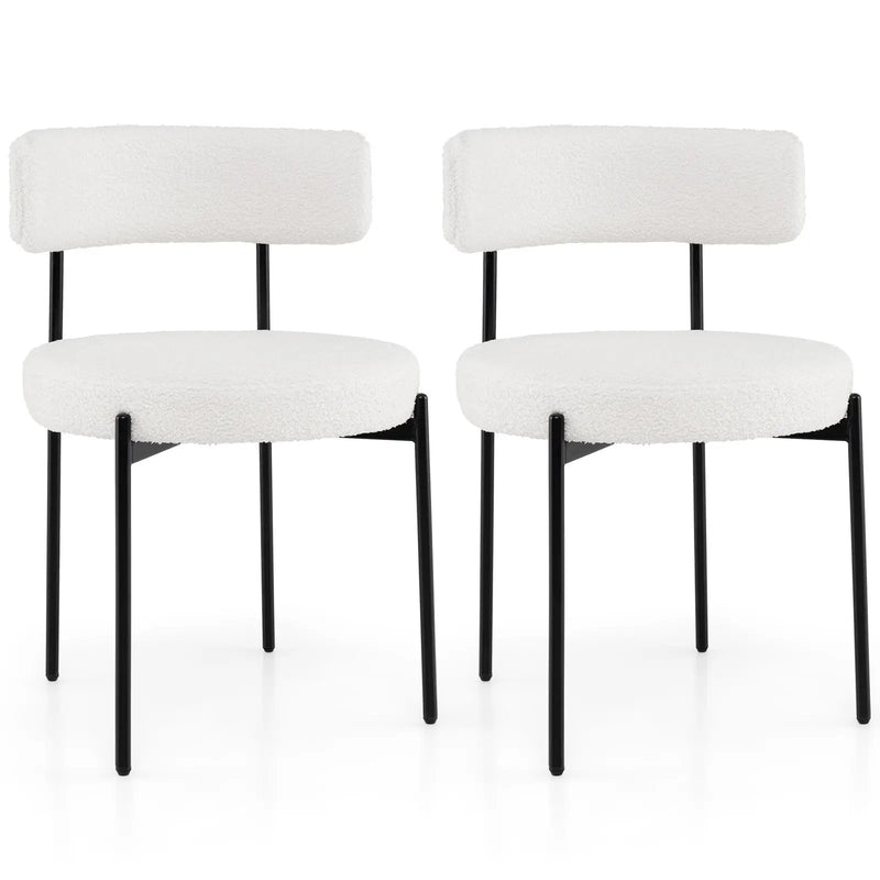 Boucle Dining Chair with Curved Backrest and Metal Legs Set of 2-White by DirectDeals
