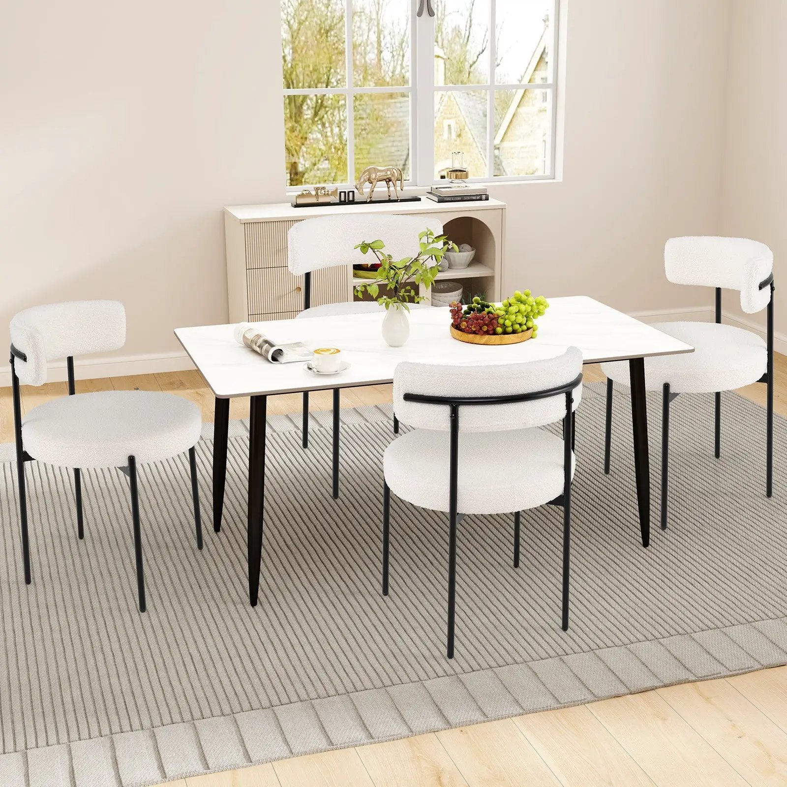 Boucle Dining Chair with Curved Backrest and Metal Legs Set of 2-White by DirectDeals