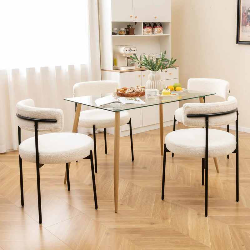 Boucle Dining Chair with Curved Backrest and Metal Legs Set of 4-White by DirectDeals