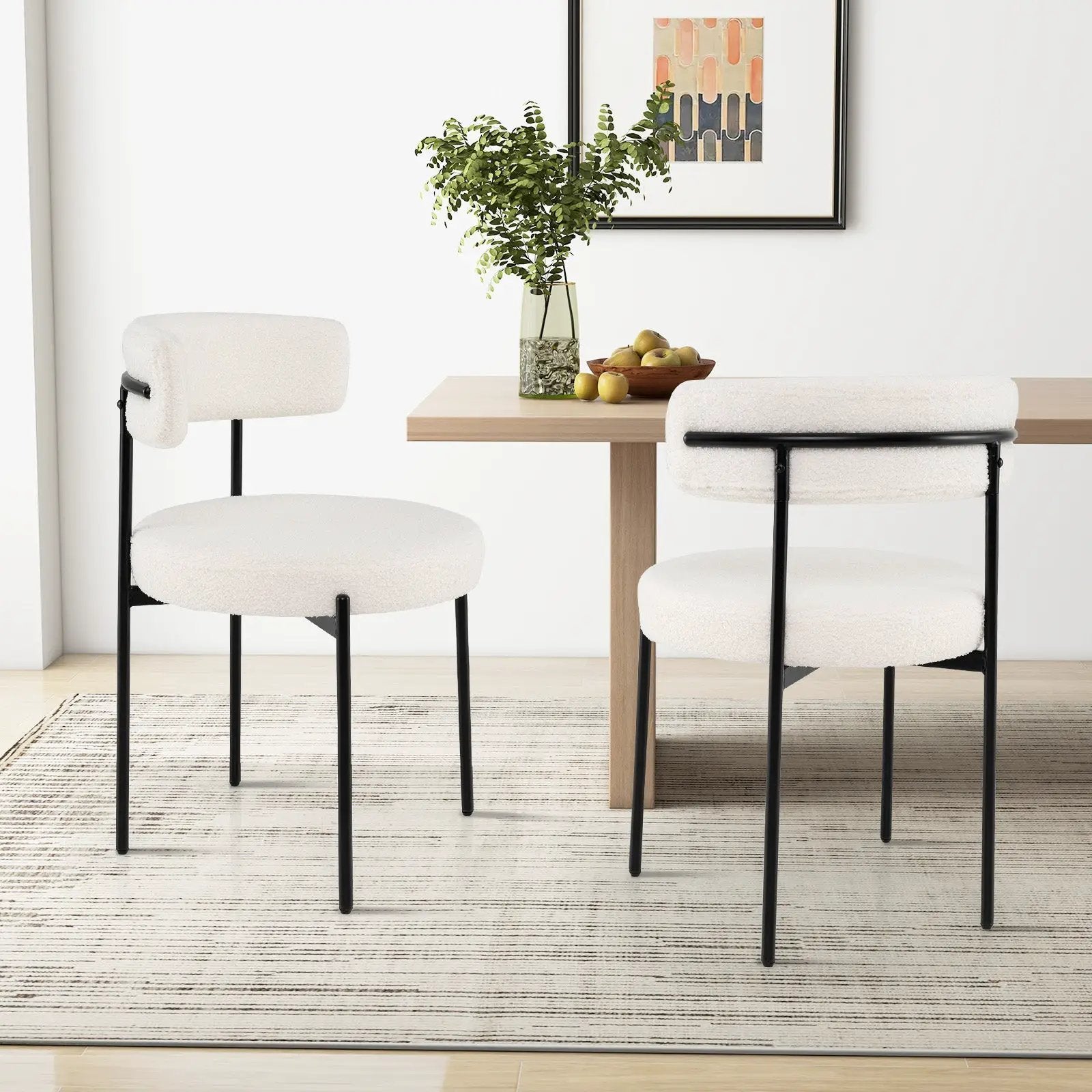 Boucle Dining Chair with Curved Backrest and Metal Legs Set of 4-White by DirectDeals