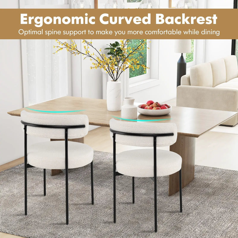Boucle Dining Chair with Curved Backrest and Metal Legs Set of 4-White by DirectDeals