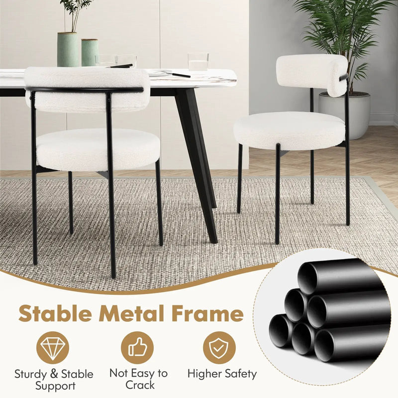 Boucle Dining Chair with Curved Backrest and Metal Legs Set of 4-White by DirectDeals