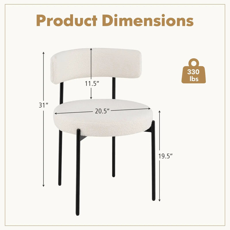 Boucle Dining Chair with Curved Backrest and Metal Legs Set of 4-White by DirectDeals
