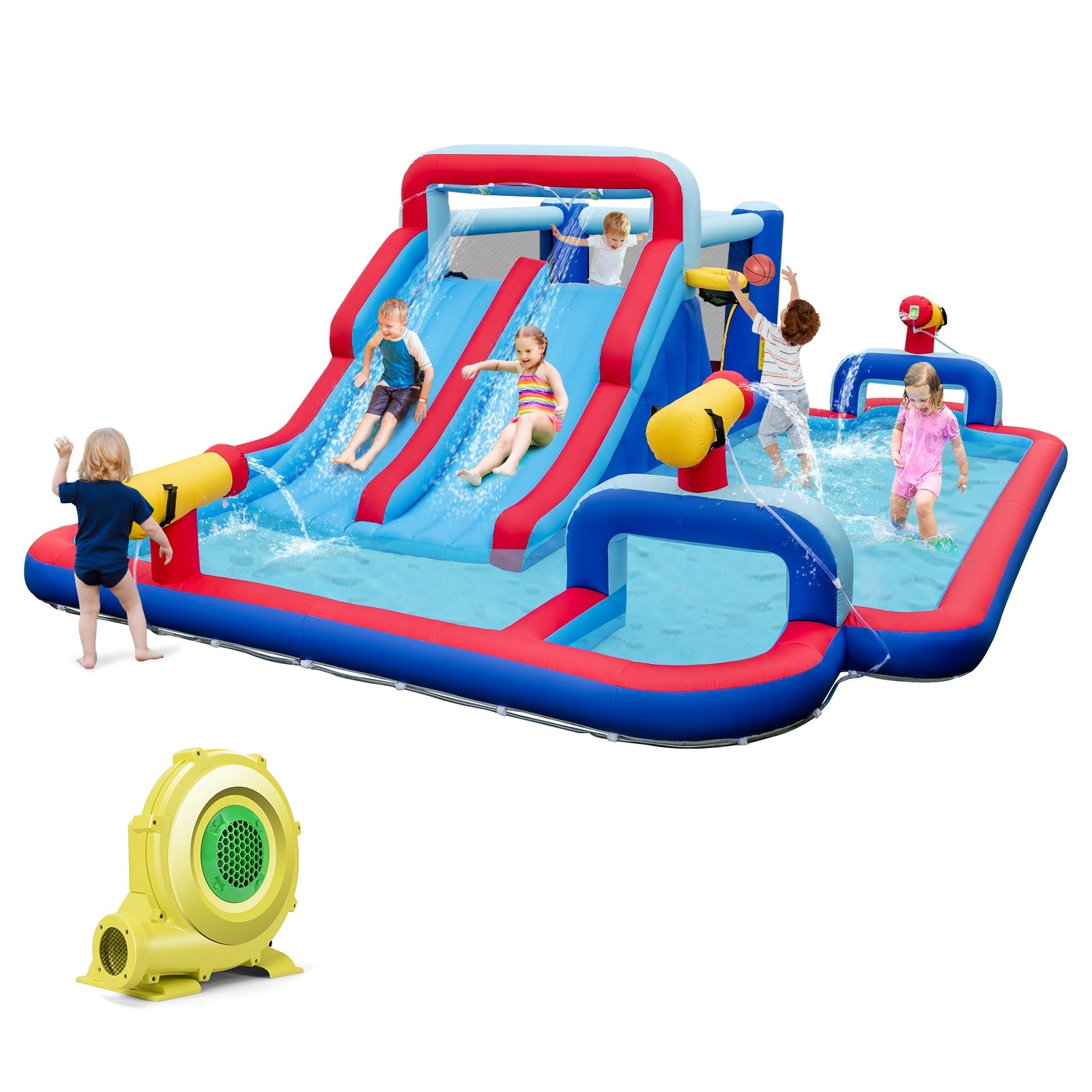 Inflatable Bounce House with 2 Water Slides and 3 Water Cannons with 950W Blower by DirectDeals