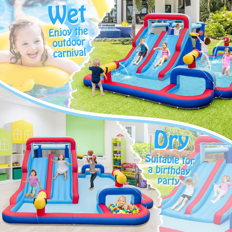 Inflatable Bounce House with 2 Water Slides and 3 Water Cannons with 950W Blower by DirectDeals