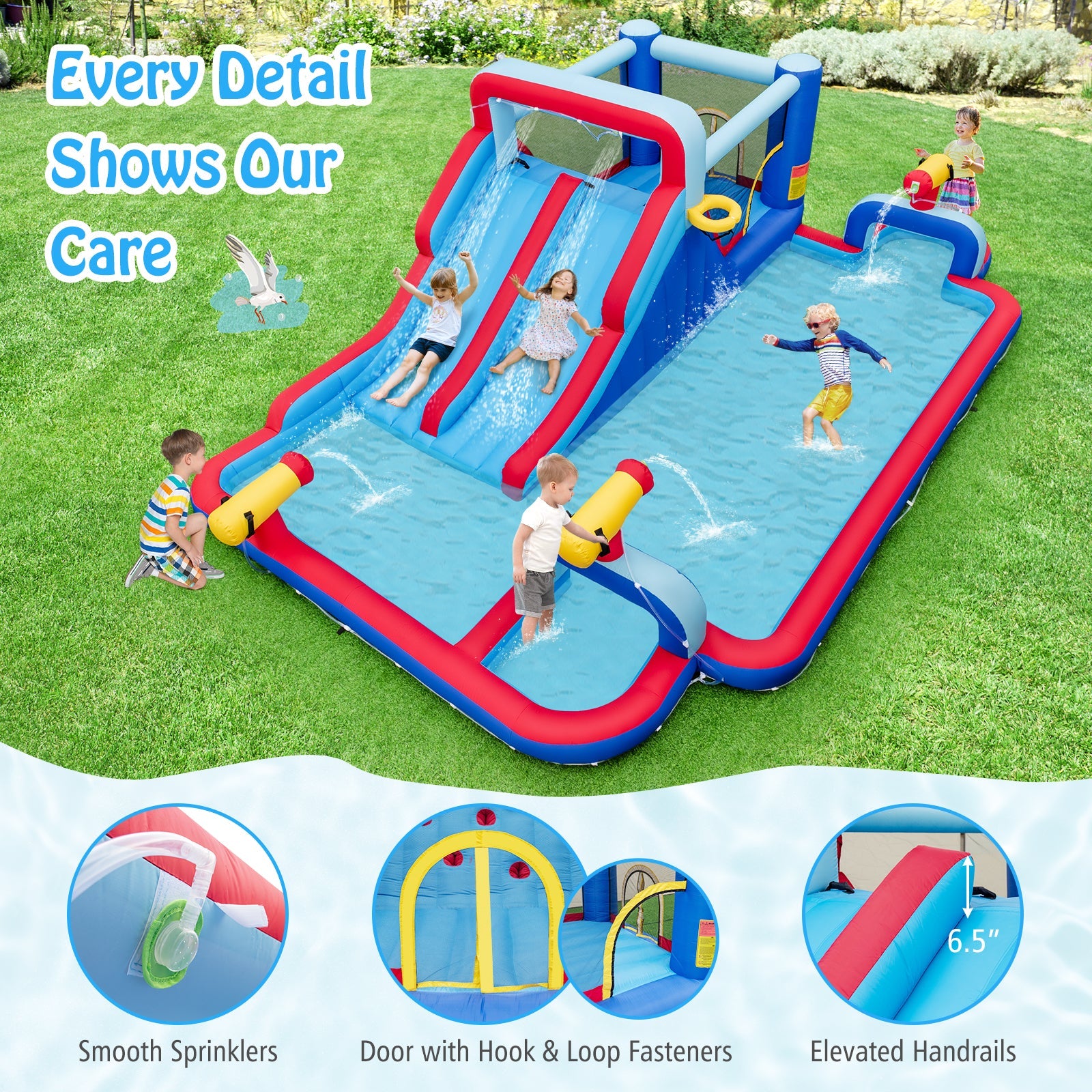 Inflatable Bounce House with 2 Water Slides and 3 Water Cannons with 950W Blower by DirectDeals
