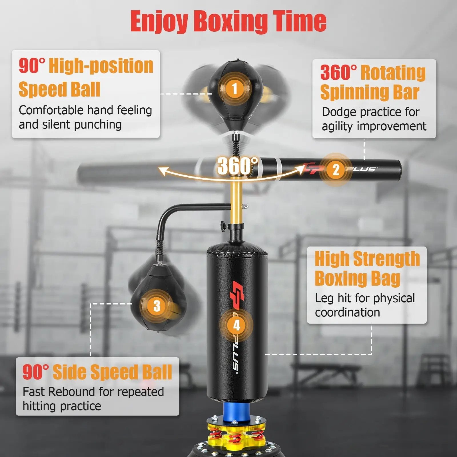 Boxing Speed Trainer Freestanding Fillable 360° Spinning Bar Adjustable Height by DirectDeals