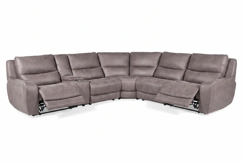 Branson Zero Slate 6-Piece Dual Power Reclining Modular Sectional with Storage Console by Ornate Furniture