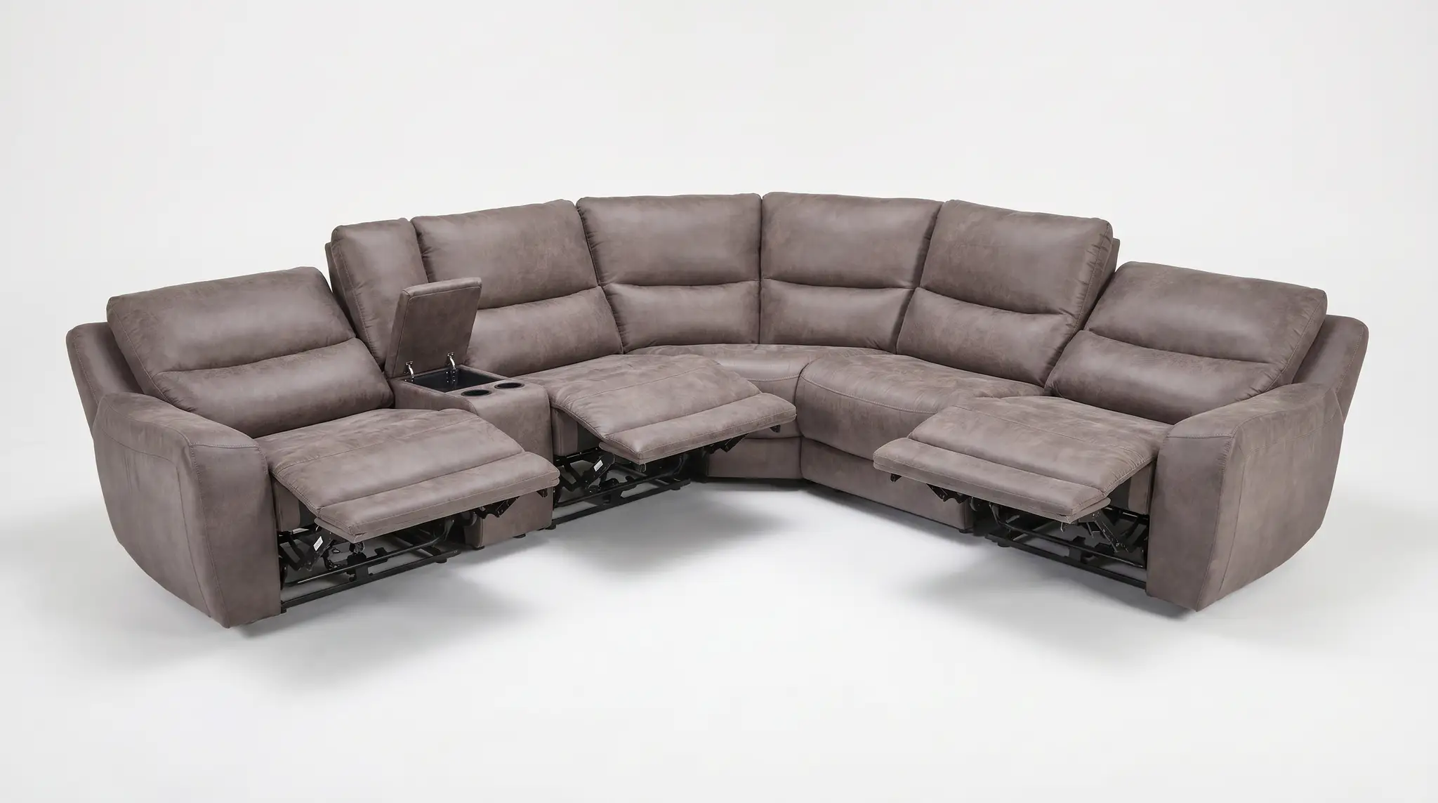 Branson Zero Slate 6-Piece Dual Power Reclining Modular Sectional with Storage Console by Ornate Furniture