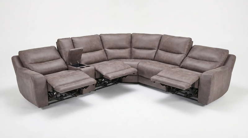 Branson Zero Slate 6-Piece Dual Power Reclining Modular Sectional with Storage Console by Ornate Furniture