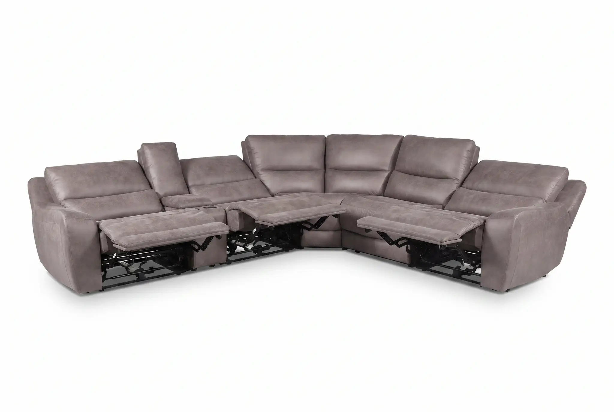Branson Zero Slate 6-Piece Dual Power Reclining Modular Sectional with Storage Console by Ornate Furniture