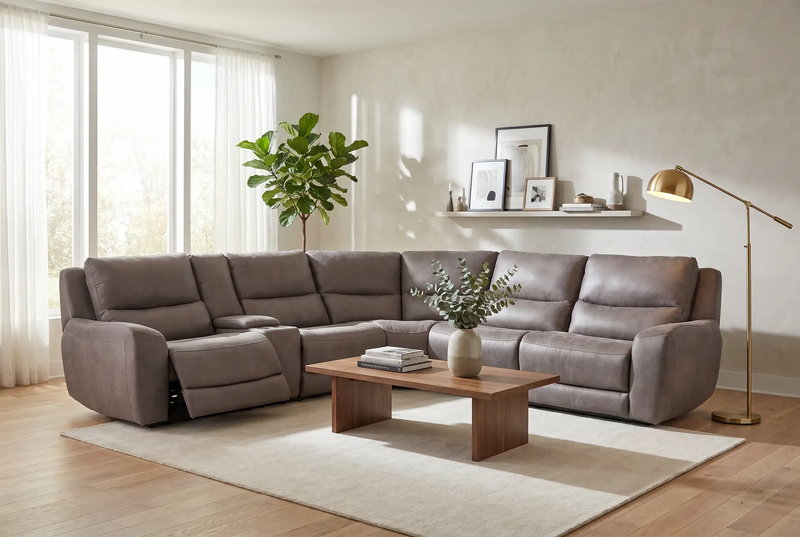 Branson Zero Slate 6-Piece Dual Power Reclining Modular Sectional with Storage Console by Ornate Furniture