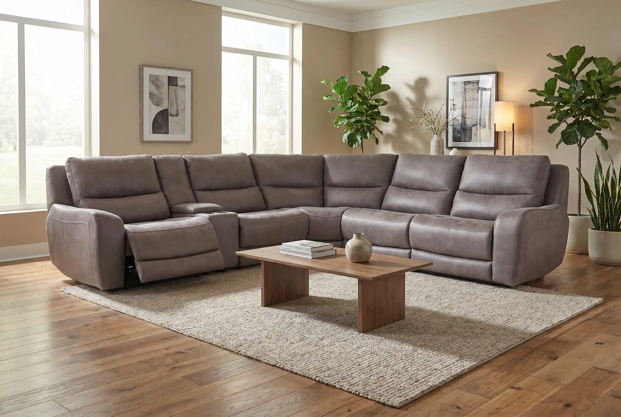Branson Zero Slate 6-Piece Dual Power Reclining Modular Sectional with Storage Console by Ornate Furniture
