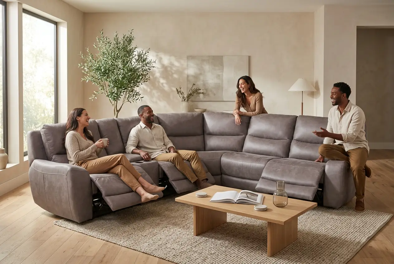Branson Zero Slate 6-Piece Dual Power Reclining Modular Sectional with Storage Console by Ornate Furniture
