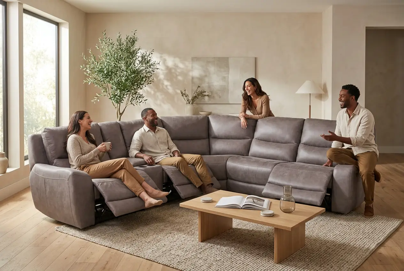 Branson Zero Slate 6-Piece Dual Power Reclining Modular Sectional with Storage Console by Ornate Furniture