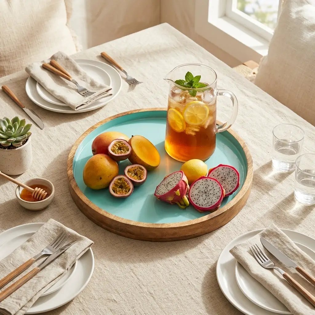House of Avana Blue Round Mango Wood Platter by House Of Avana