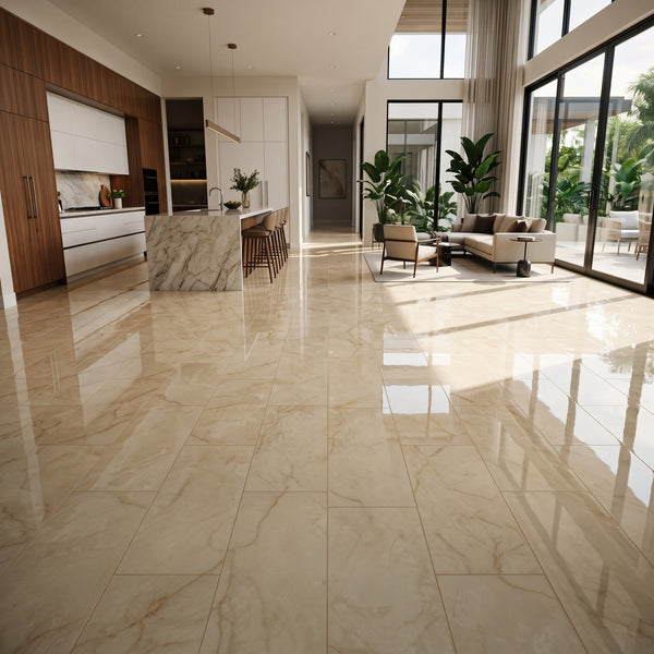 Brighton Crema Polished Porcelain Tiles 12x24