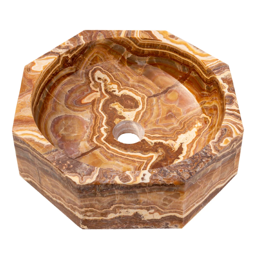Brown Onyx Translucent Octagon Vessel Sink - Polished Natural Stone 17x5 inch by GobekDesign