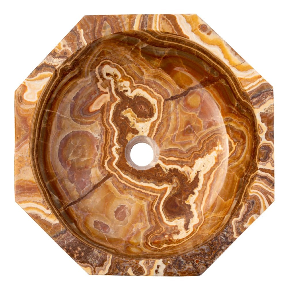 Brown Onyx Translucent Octagon Vessel Sink - Polished Natural Stone 17x5 inch by GobekDesign
