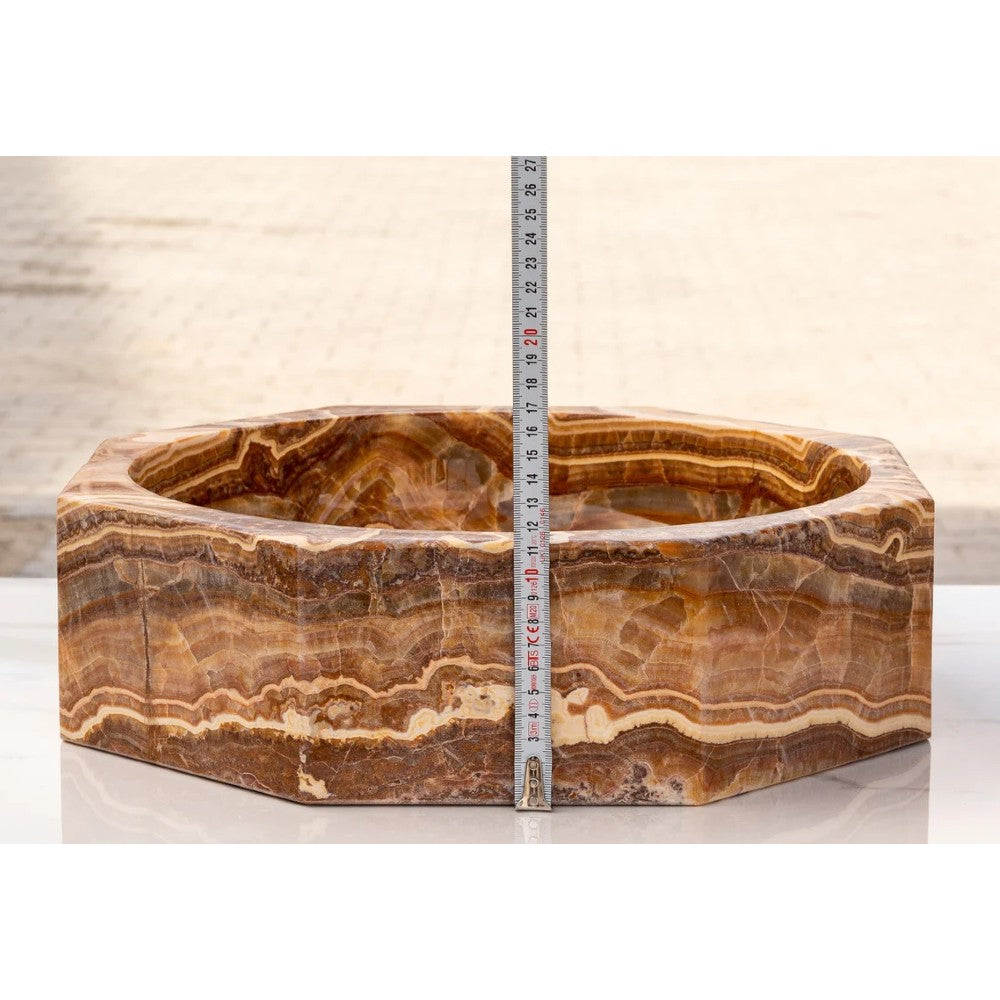 Brown Onyx Translucent Octagon Vessel Sink - Polished Natural Stone 17x5 inch by GobekDesign