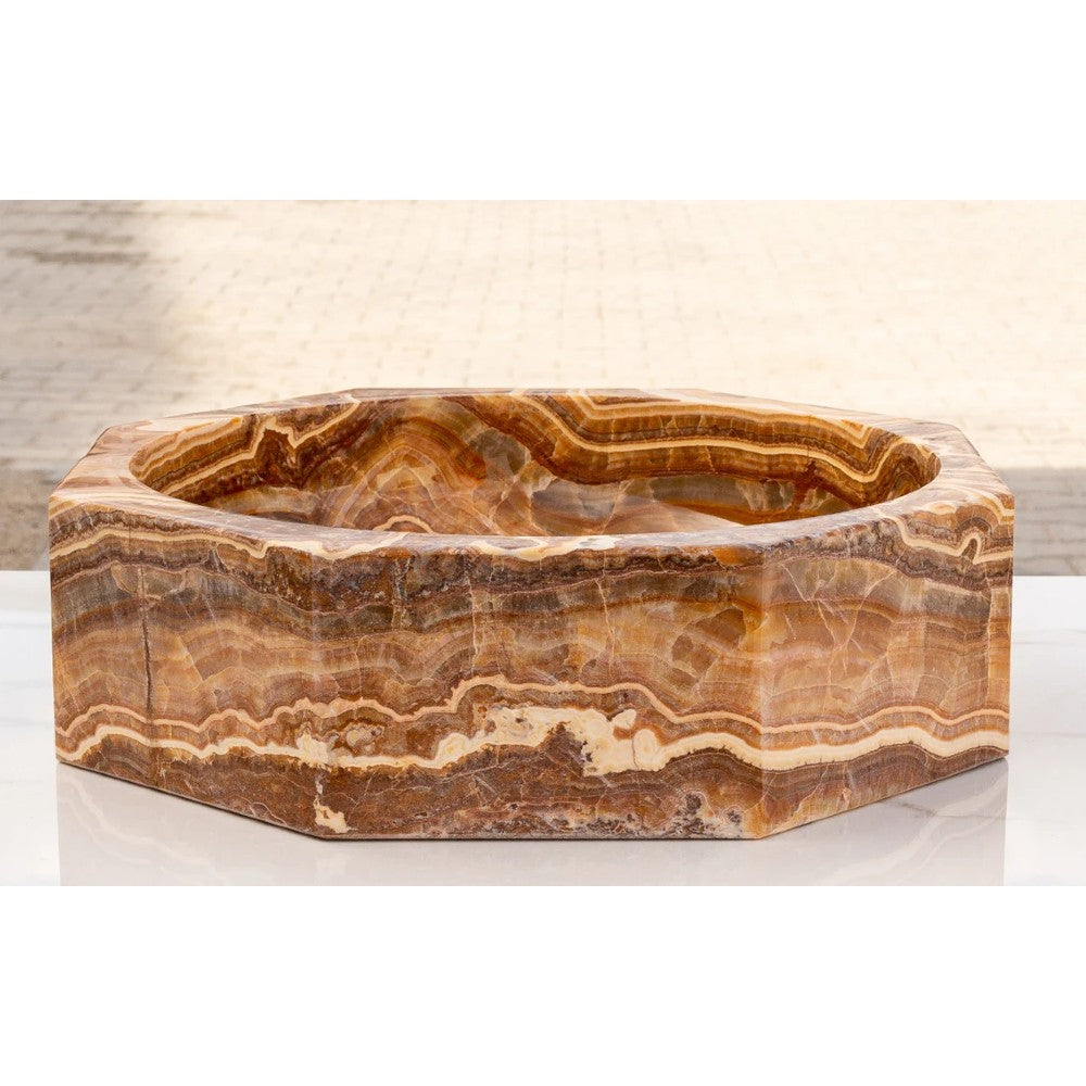 Brown Onyx Translucent Octagon Vessel Sink - Polished Natural Stone 17x5 inch by GobekDesign
