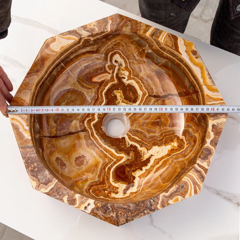 Brown Onyx Translucent Octagon Vessel Sink - Polished Natural Stone 17x5 inch by GobekDesign