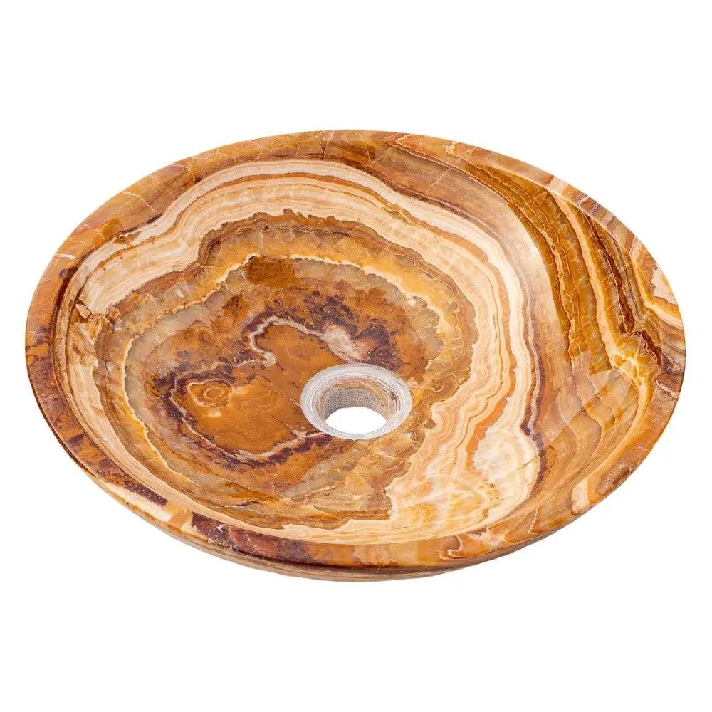 Brown Onyx Translucent Natural Stone Vessel Bowl Sink - 16in Polished by GobekDesign