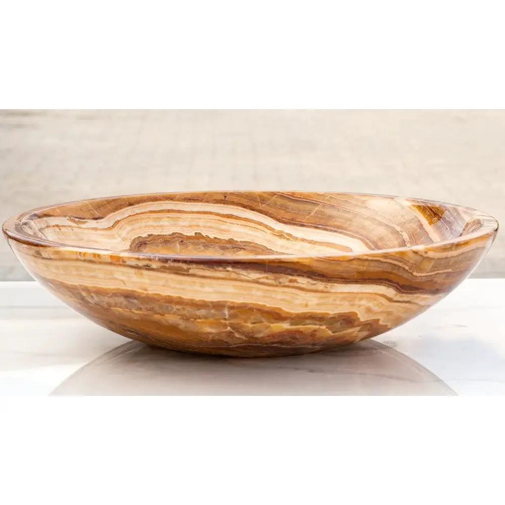 Brown Onyx Translucent Natural Stone Vessel Bowl Sink - 16in Polished by GobekDesign