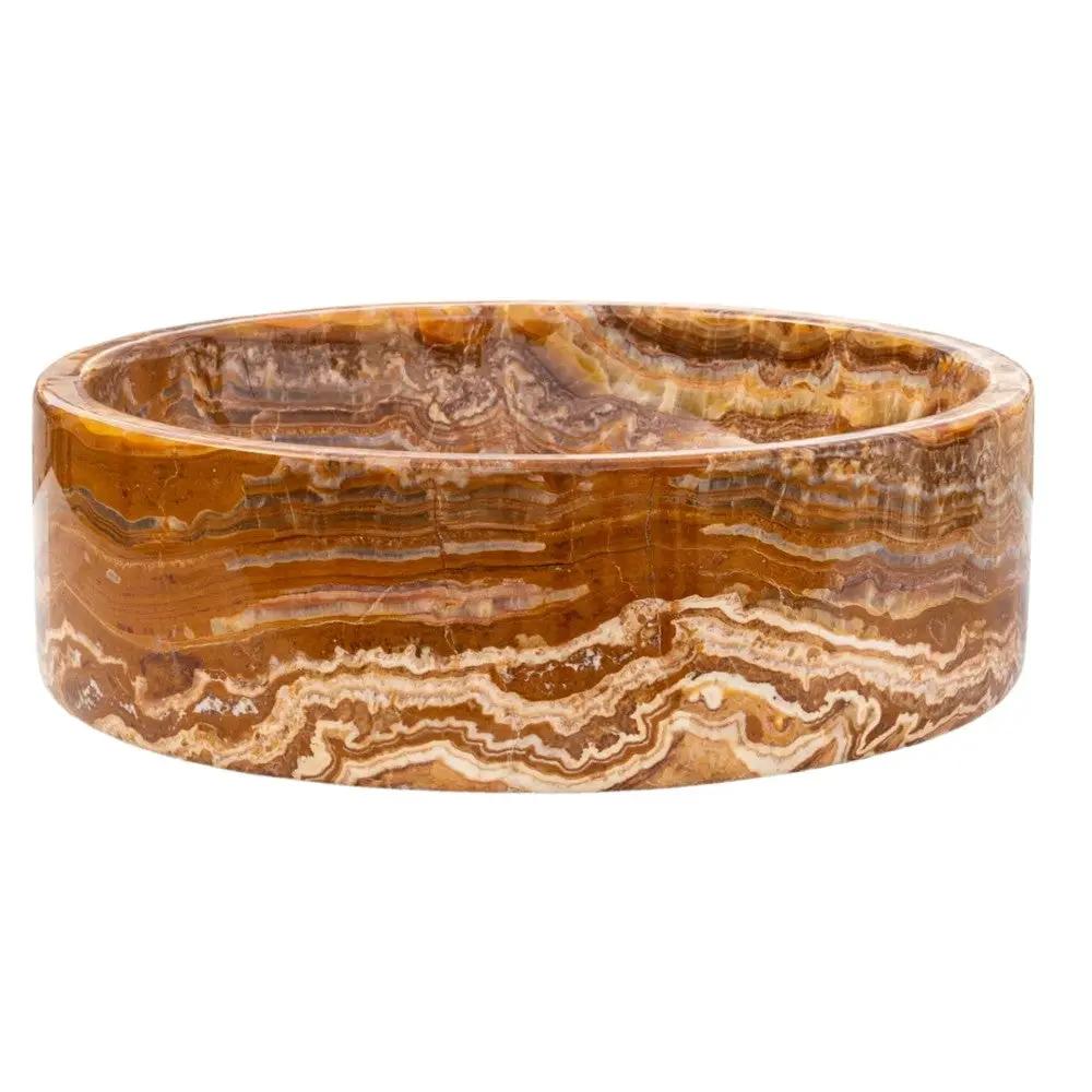 Brown Onyx Translucent Natural Stone Vessel Sink - Polished Handcrafted 16x6 Inch by GobekDesign