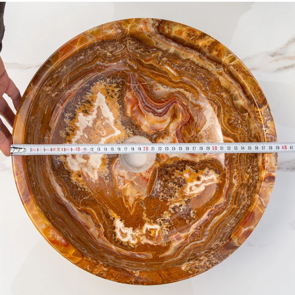 Brown Onyx Translucent Natural Stone Vessel Sink - Polished Handcrafted 16x6 Inch by GobekDesign
