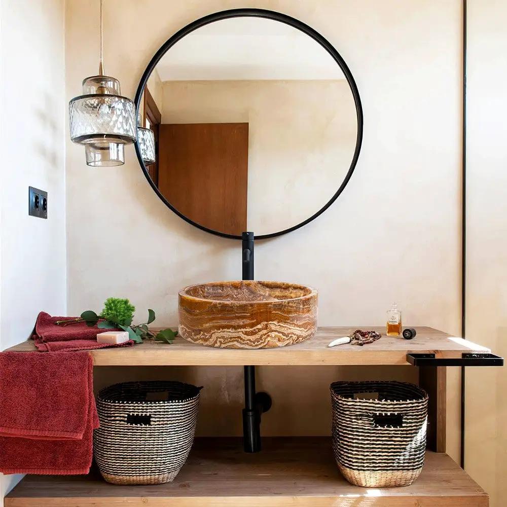 Brown Onyx Translucent Natural Stone Vessel Sink - Polished Handcrafted 16x6 Inch by GobekDesign