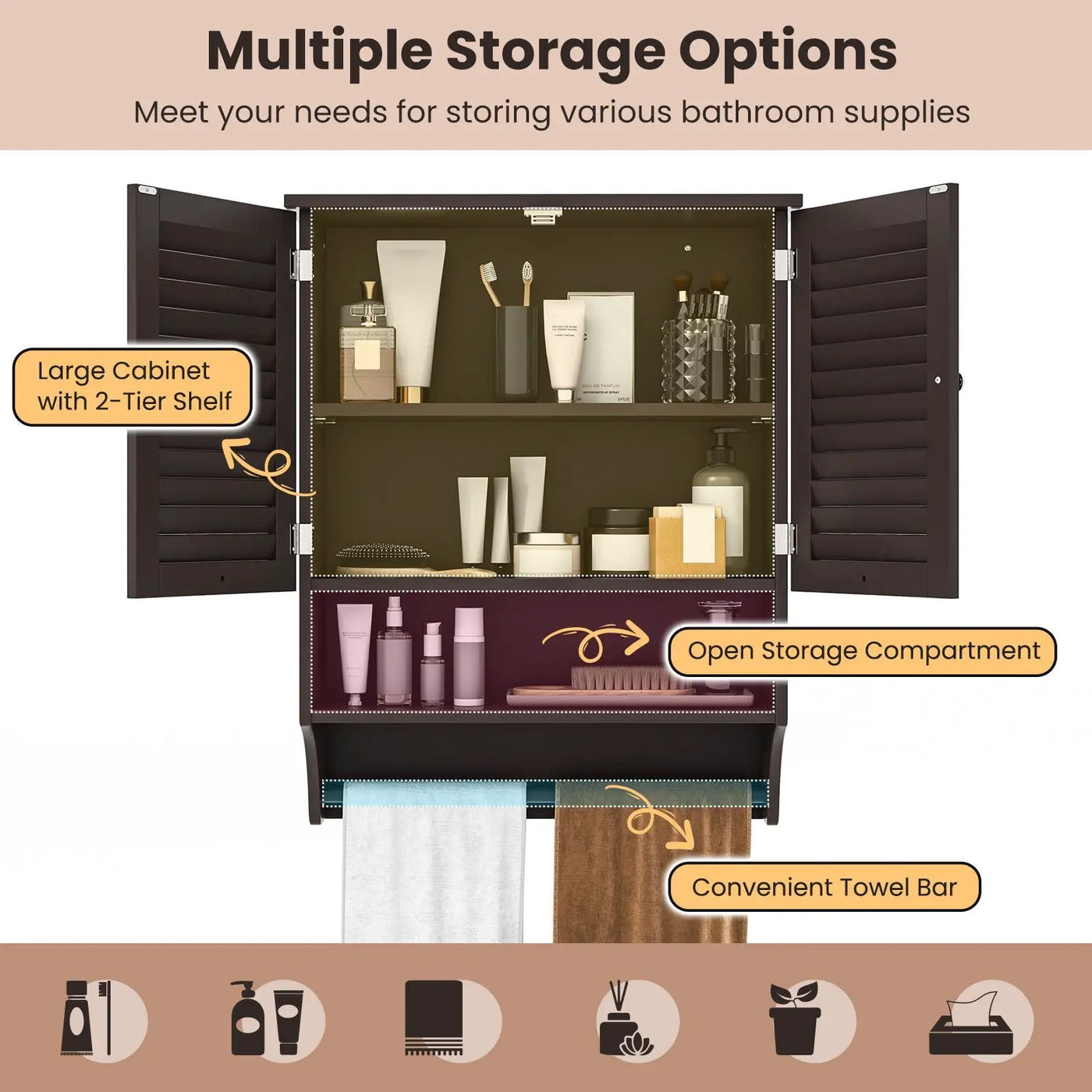 2-Doors Bathroom Wall-Mounted Medicine Cabinet with Towel Bar by DirectDeals