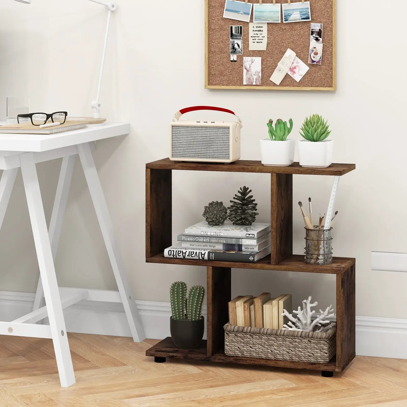 24 Inch 3-Tier Geometric Bookshelf with Thick Foot Pads by DirectDeals