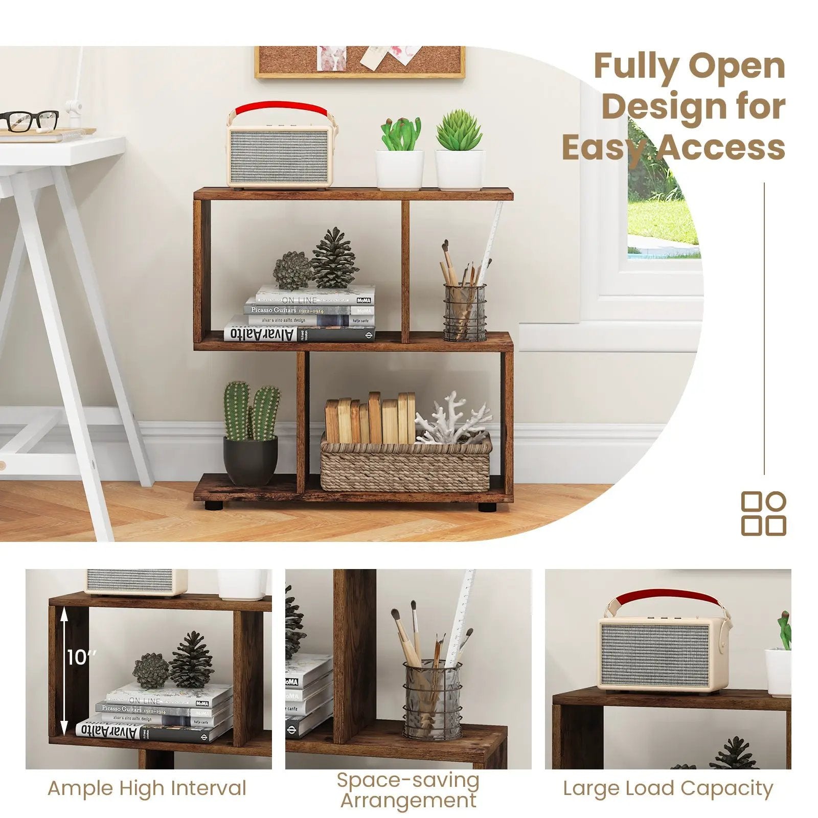 24 Inch 3-Tier Geometric Bookshelf with Thick Foot Pads by DirectDeals