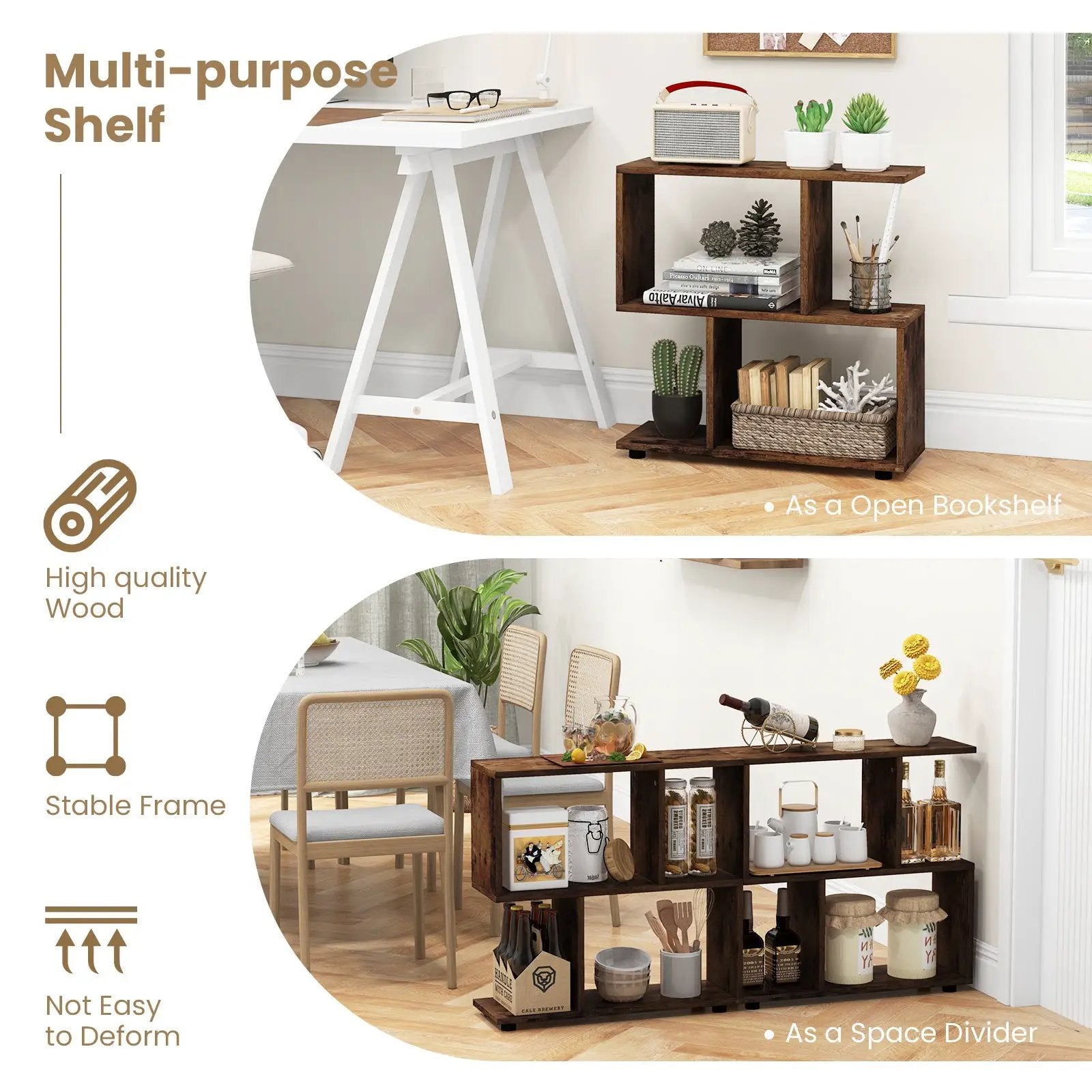 24 Inch 3-Tier Geometric Bookshelf with Thick Foot Pads by DirectDeals