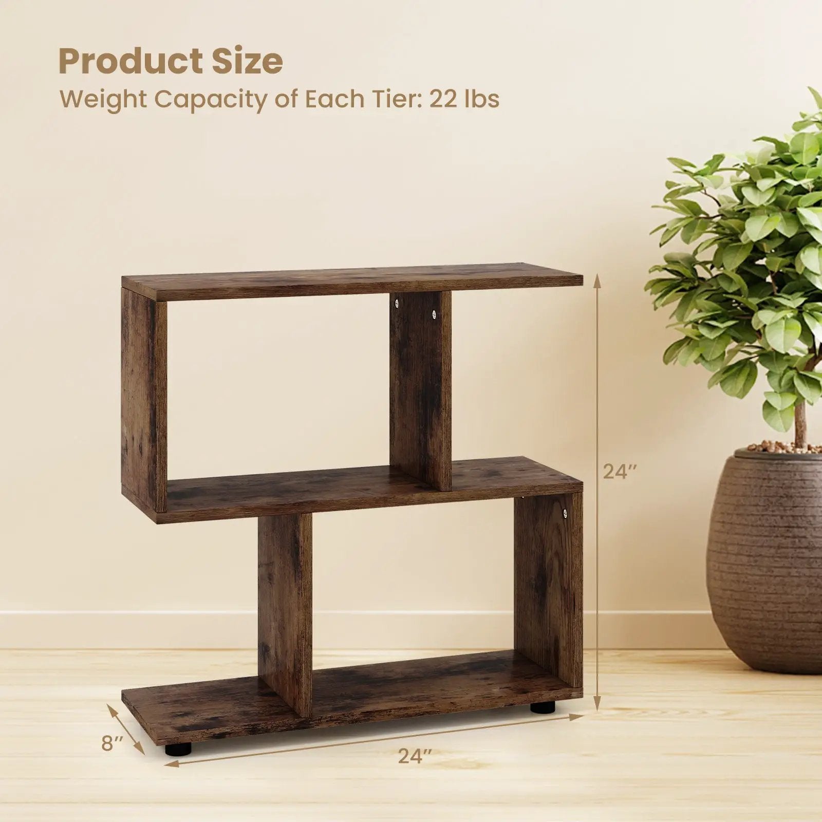 24 Inch 3-Tier Geometric Bookshelf with Thick Foot Pads by DirectDeals