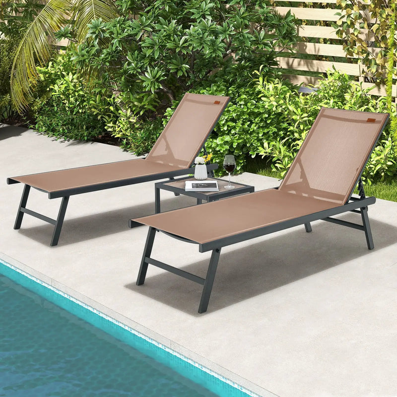 3 Pieces Patio Chaise Lounge Chair and Table Set for Poolside Yard by DirectDeals